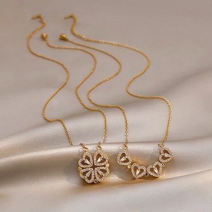 Kalung Korea Clover Hati 18k Wanita - Perhiasan Stainless Steel Berlian, 2 Cara Pakai Elegan, Grosir Harga Terbaik - 我的商店