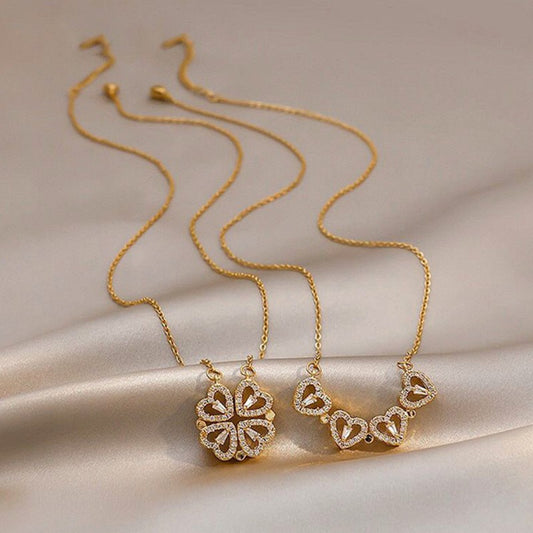 Kalung Korea Clover Hati 18k Wanita - Perhiasan Stainless Steel Berlian, 2 Cara Pakai Elegan, Grosir Harga Terbaik - 我的商店