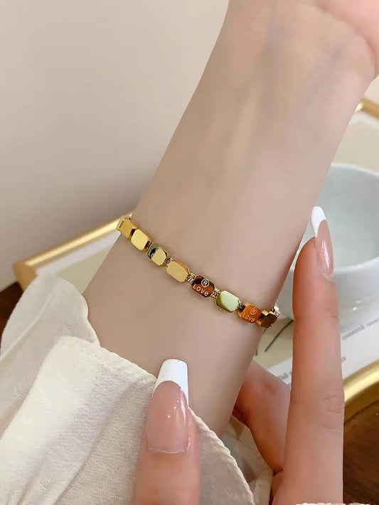 Gelang Emas untuk Wanita - Rantai Stainless Steel Anti Pudar | Bangle Aksesoris Perhiasan Elegan - 我的商店