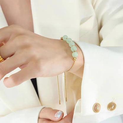 Gelang Manik Giok untuk Wanita - Rantai Emas Stainless Anti Pudar | Perhiasan Hadiah Elegan - 我的商店