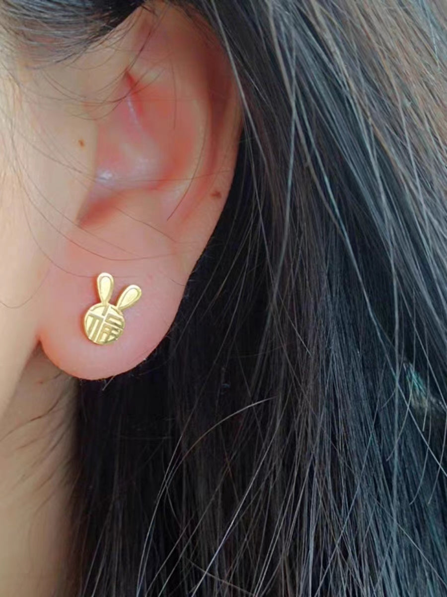 Anting Emas Kelinci Keberuntungan untuk Anak – Perhiasan Anting Stainless Hipoalergenik - 我的商店