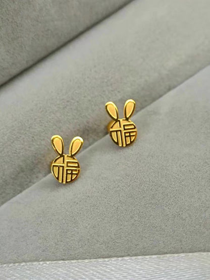 Anting Emas Kelinci Keberuntungan untuk Anak – Perhiasan Anting Stainless Hipoalergenik - 我的商店