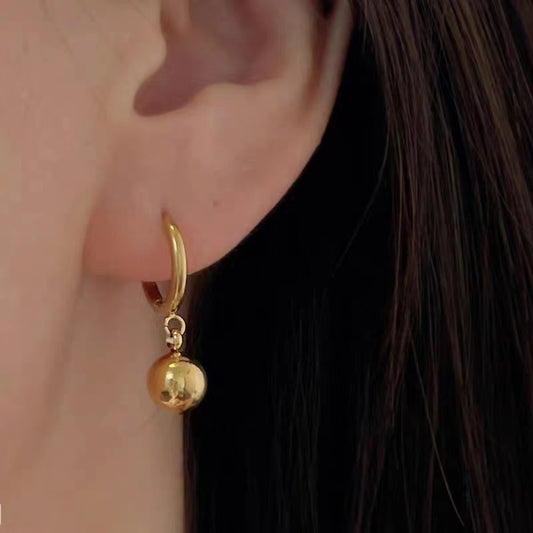 Hikaw Emas 18K Anti Pudar - Lucky Ball Stainless Steel untuk Wanita | Anting Hypoallergenic & Tahan Lama - 我的商店