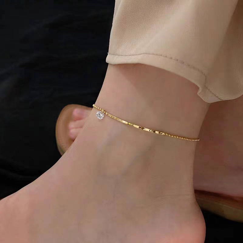 Gelang Kaki "Smile" Wanita - Rantai Emas dengan Zirconia Anti Pudar - 我的商店