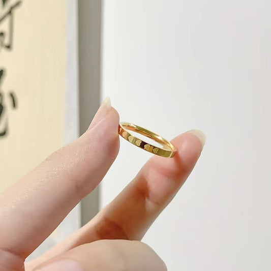 Cincin Janji Pasangan - Singsing Hati Stainless Steel Anti Pudar Lapisan Emas 18k | Aksesoris Perhiasan Elegan - 我的商店