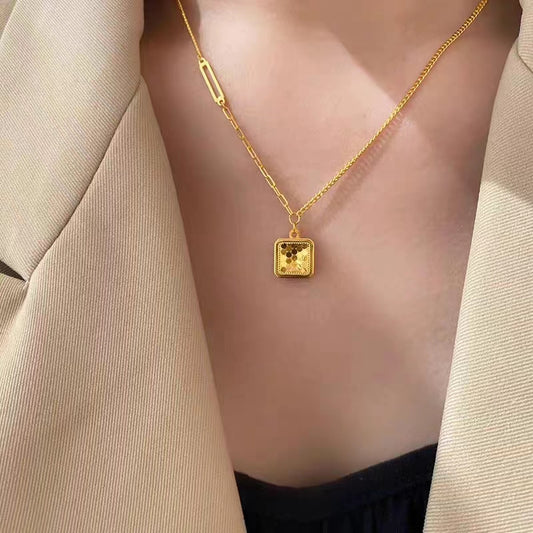 Kalung Sisik Ikan Kotak Emas 18K - Stainless Steel Anti Kusam Gaya Korea - 我的商店