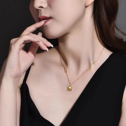 Kalung Sisik Ikan Kotak Emas 18K - Stainless Steel Anti Kusam Gaya Korea - 我的商店