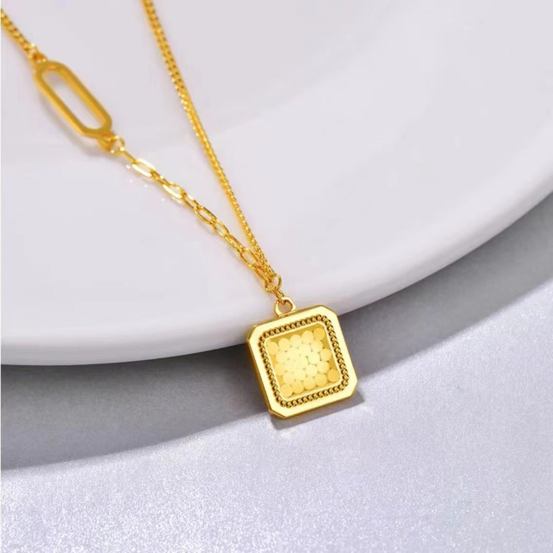 Kalung Sisik Ikan Kotak Emas 18K - Stainless Steel Anti Kusam Gaya Korea - 我的商店