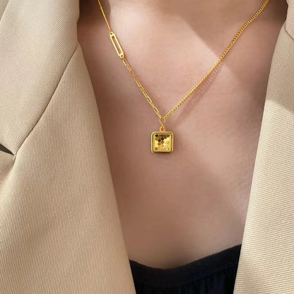 Kalung Sisik Ikan Kotak Emas 18K - Stainless Steel Anti Kusam Gaya Korea - 我的商店