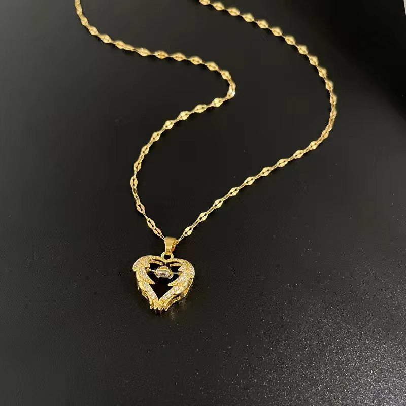 Kalung Detak Jantung Berlian - Emas 18K Stainless Steel Anti Kusam, Aksesoris Wanita Mewah - 我的商店