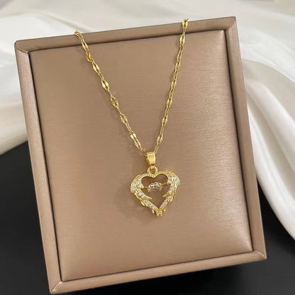 Kalung Detak Jantung Berlian - Emas 18K Stainless Steel Anti Kusam, Aksesoris Wanita Mewah - 我的商店