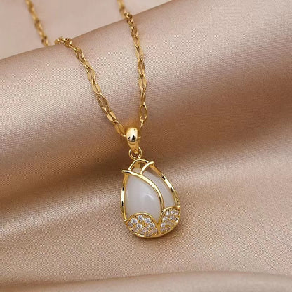 Kalung Bunga Tulip Wanita - Liontin Emas Anti Kusam dengan Rantai Elegan - 我的商店