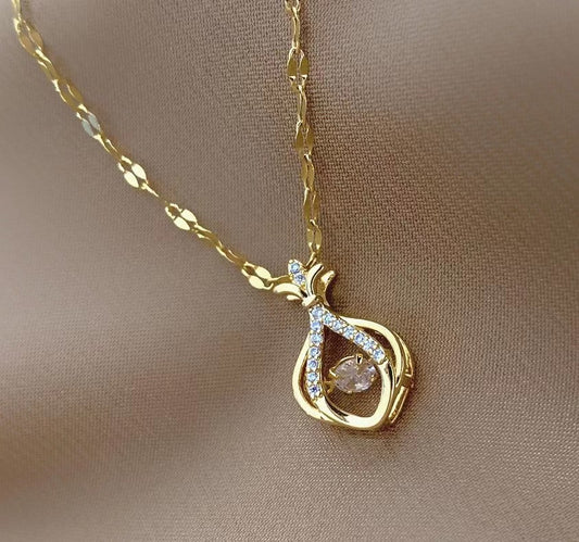 Kalung 18K Emas Berlian Stainless Steel untuk Wanita - Perhiasan Fashion Korea Anti Pudar | Aksesoris Elegan - 我的商店
