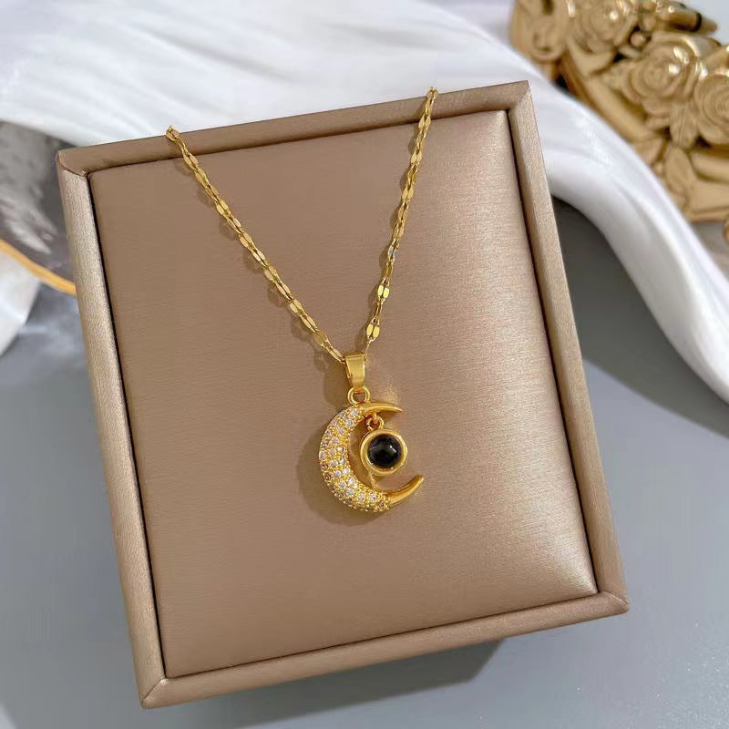 Kalung Bulan dan Bintang Kwintas untuk Pasangan - Stainless Steel Hypoallergenic | Perhiasan Hadiah untuk Pacar - 我的商店