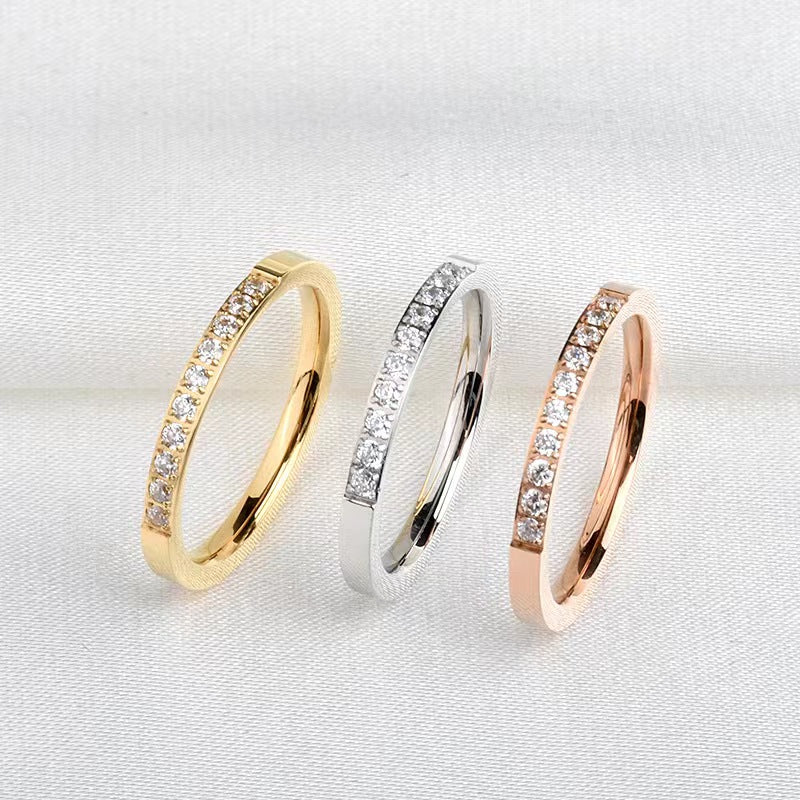 Cincin Berlian Pasangan Anti Pudar - Singsing Emas & Stainless Silver | Perhiasan Hadiah Elegan - 我的商店