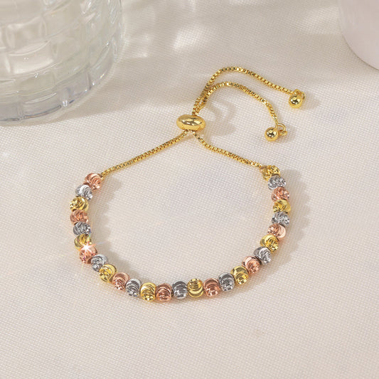 Gelang Tali Serut Manik Semangka Kombinasi Berlapis Emas Tren Elegan Remaja Wanita Dewasa Fleksibel Modern 我的商店