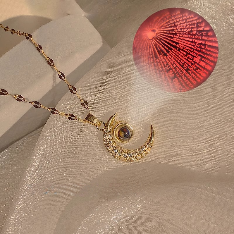 Kalung Bulan dan Bintang Kwintas untuk Pasangan - Stainless Steel Hypoallergenic | Perhiasan Hadiah untuk Pacar 我的商店