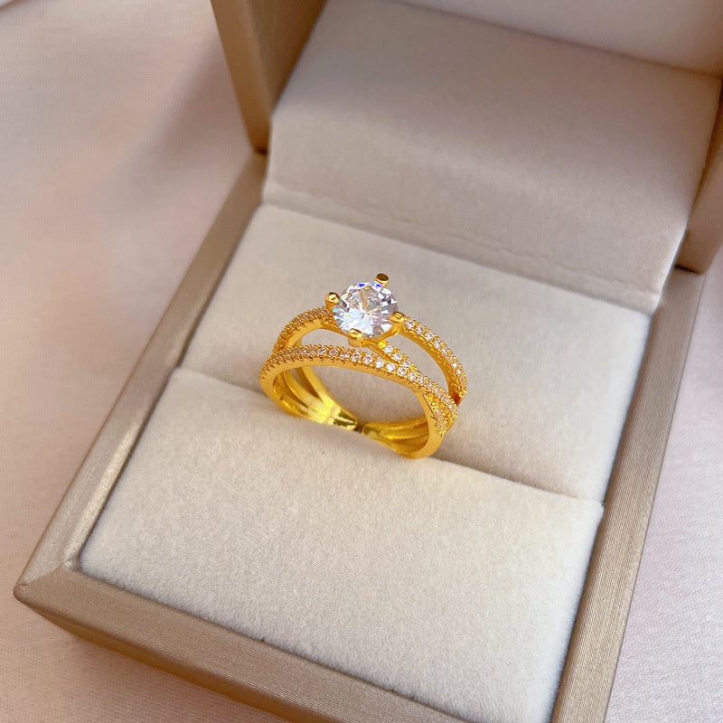 Cincin Salib Adjustable untuk Wanita - Singsing Berlian Emas | Perhiasan Hadiah Elegan - 我的商店