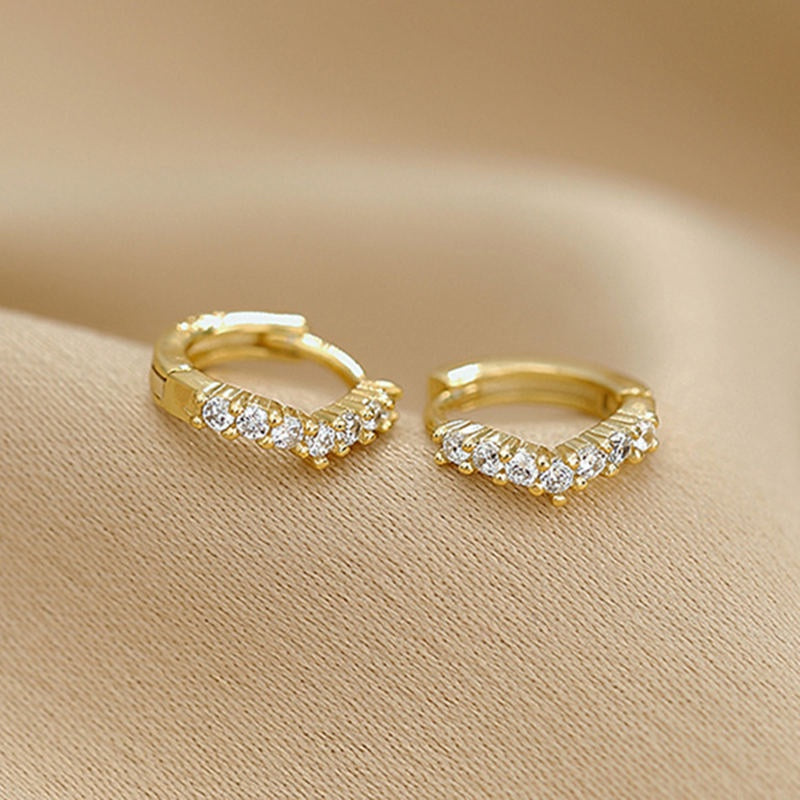 Anting Hoop Mini Zircon Berlapis Emas 14K – Perhiasan Zirconia Kubik untuk Piercing & Huggie - 我的商店