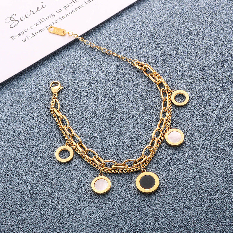 Gelang Wanita Roman - Rantai Emas Lapis Ganda Stainless Steel Anti Pudar - 我的商店