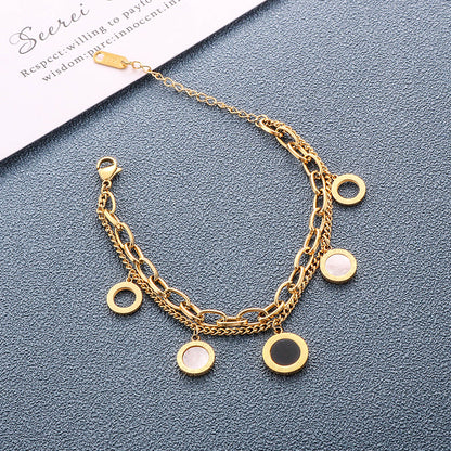 Gelang Wanita Roman - Rantai Emas Lapis Ganda Stainless Steel Anti Pudar - 我的商店
