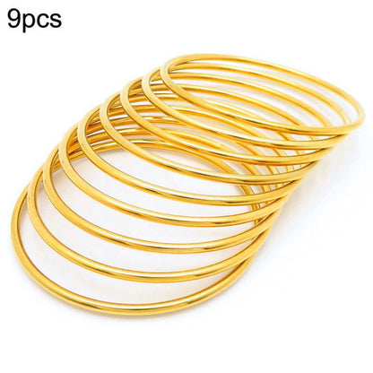 Perhiasan Minimalis untuk Wanita, Emas, Baja Tahan Karat, 2mm, 3mm, 4mm, Tabung Tipis, Lingkaran Bulat Besar, Set Gelang yang Dapat Ditumpuk perhiasandirect