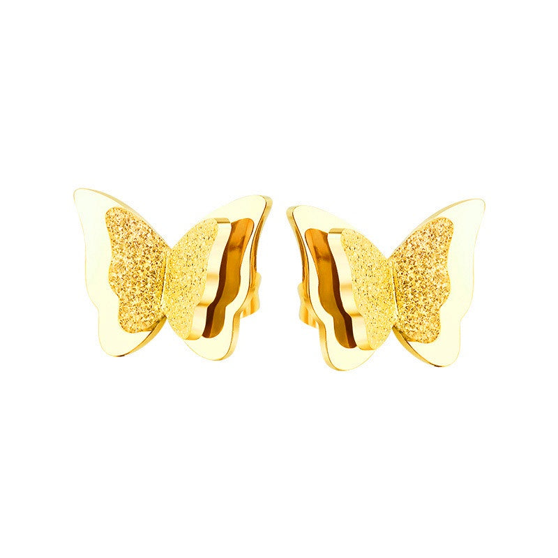 Anting Kupu-Kupu Emas 18K - Titanium Steel Anti Karat, Aksesoris Elegan Wanita - 我的商店