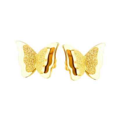 Anting Kupu-Kupu Emas 18K - Titanium Steel Anti Karat, Aksesoris Elegan Wanita - 我的商店