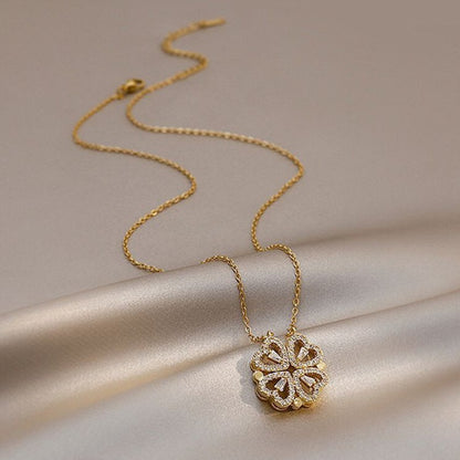 Kalung Korea Clover Hati 18k Wanita - Perhiasan Stainless Steel Berlian, 2 Cara Pakai Elegan, Grosir Harga Terbaik - 我的商店