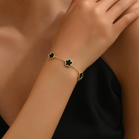Gelang Daun Semanggi Wanita - Rantai Emas Stainless Anti Kusam, Aksesoris Perhiasan Elegan - 我的商店