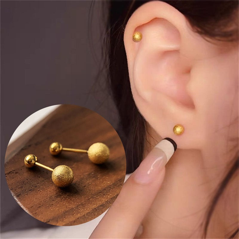 Anting Frosted Bead - Titanium Steel untuk Wanita/Pria, 1 Pasang CZ Huggie & Cartilage - 我的商店