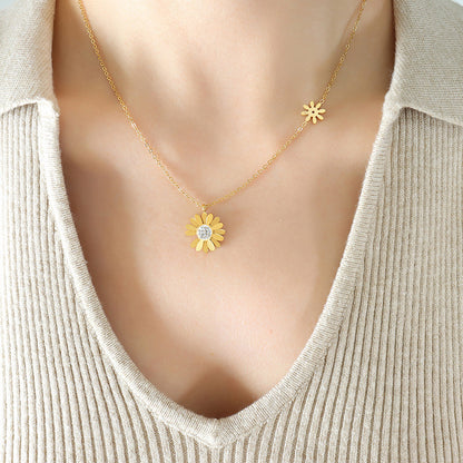 Gosir Kalung Wanita Liontin Bunga Daisy - Stainless Steel Lapis Emas, Tidak Kusam, Elegan & Trendi! - 我的商店