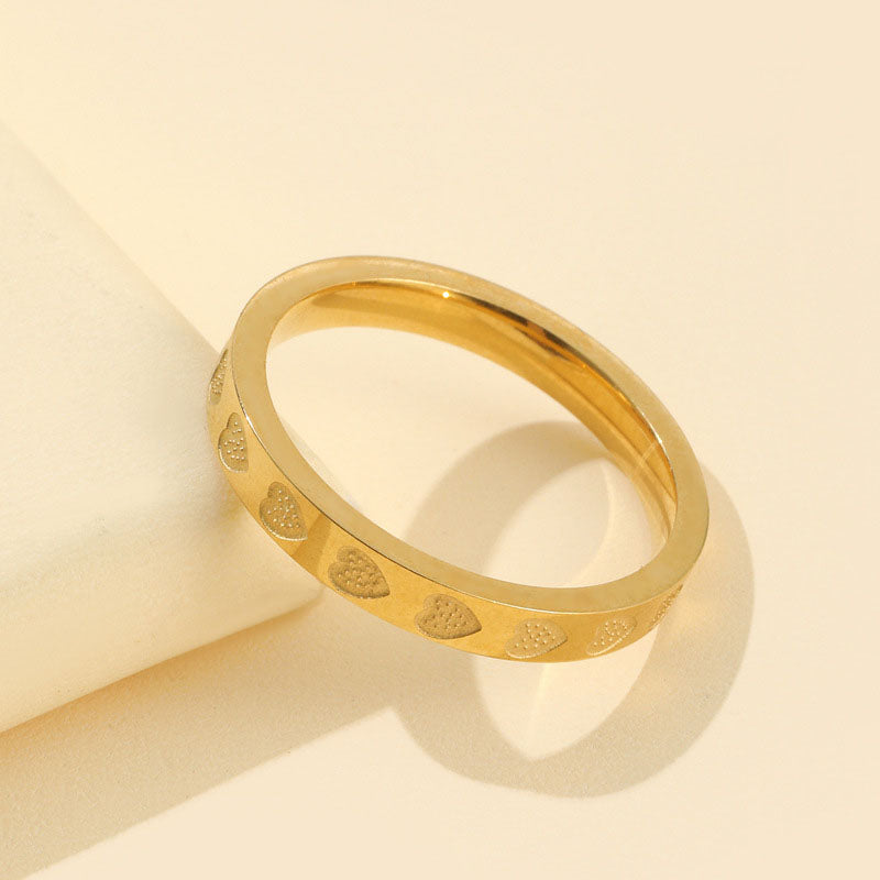 Cincin Janji Pasangan - Singsing Hati Stainless Steel Anti Pudar Lapisan Emas 18k | Aksesoris Perhiasan Elegan - 我的商店