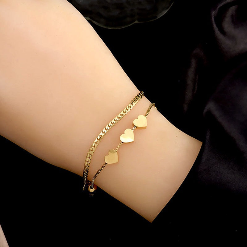 Gelang Hati Wanita - Stainless Steel Emas Anti Kusam, Aksesoris Perhiasan Elegan - 我的商店