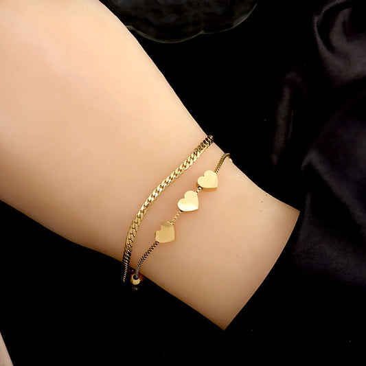 Gelang Hati Wanita - Stainless Steel Emas Anti Kusam, Aksesoris Perhiasan Elegan - 我的商店