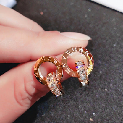 Anting Zirconia Roman Pembawa Keberuntungan - Emas Hypoallergenic Stainless Steel untuk Wanita - 我的商店