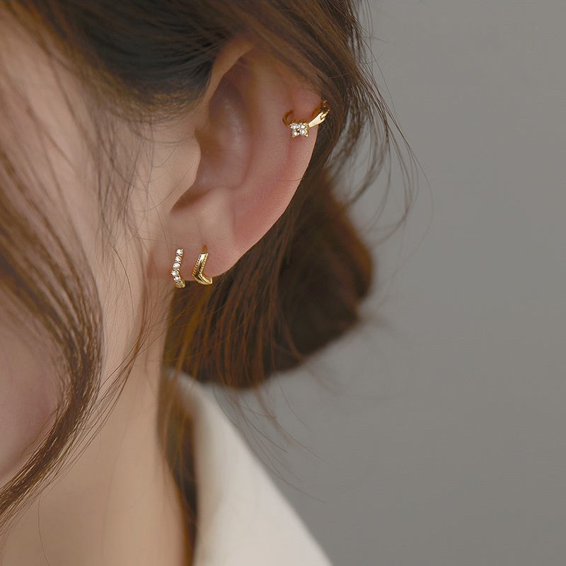Anting Hoop Mini Lapis Emas 14K dengan Zirkonia - 1 Pasang | Anting Huggie & Cartilage - 我的商店