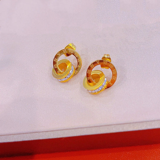 Anting Zirconia Roman Pembawa Keberuntungan - Emas Hypoallergenic Stainless Steel untuk Wanita - 我的商店