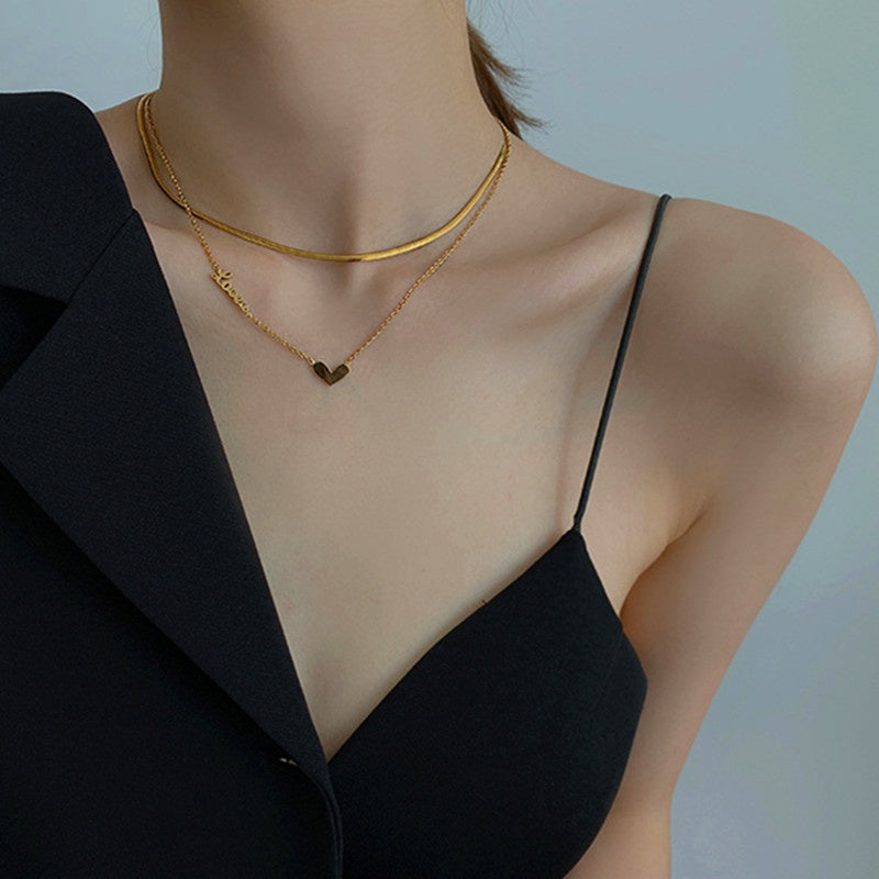 Kalung Stainless Steel Wanita - Double Layer Heart Pendant dengan Rantai Emas | Hadiah Perhiasan Elegan - 我的商店