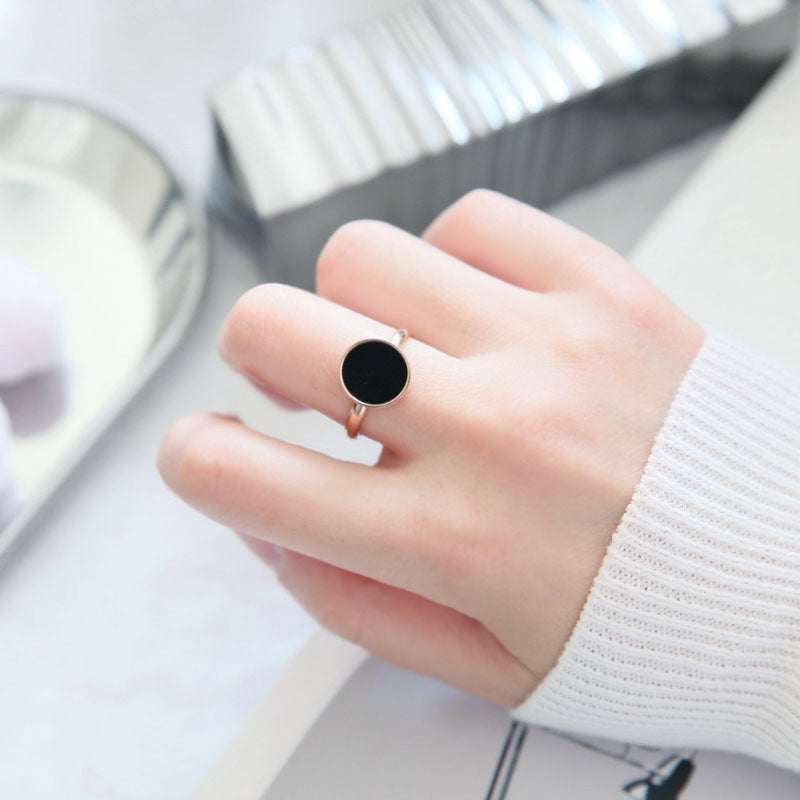 Cincin Pasangan Emas Mawar 18K - Titanium Steel Hitam Bulat, Anti Karat, Elegan & Cocok untuk Setiap Acara! - 我的商店