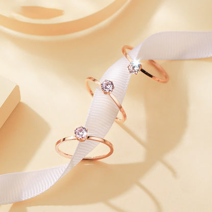 Cincin Tunangan Emas Rose - Berlian 1 Karat, Titanium Steel Anti Karat untuk Wanita - 我的商店