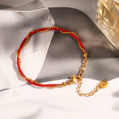 Gelang Kaki Merah untuk Wanita - Angklet Emas Stainless Steel Anti Pudar | Aksesoris Perhiasan Elegan