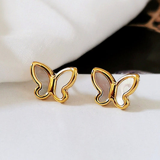 Anting Kupu-Kupu Putih untuk Wanita - Anting Emas Stainless Steel Anti Pudar | Perhiasan Elegan - 我的商店