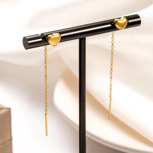 Anting Heart Ear Line Lapis Emas 18K - Hypoallergenic & Anti Karat untuk Wanita - 我的商店