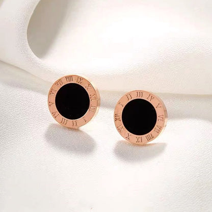 Hikaw Roman Hitam Wanita - Perhiasan Stainless Steel Elegan Anti Kusam, Aksesoris Fashion Hypoallergenic, Grosir Harga Terbaik - 我的商店