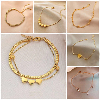 Gelang Hati Wanita - Stainless Steel Emas Anti Kusam, Aksesoris Perhiasan Elegan - 我的商店