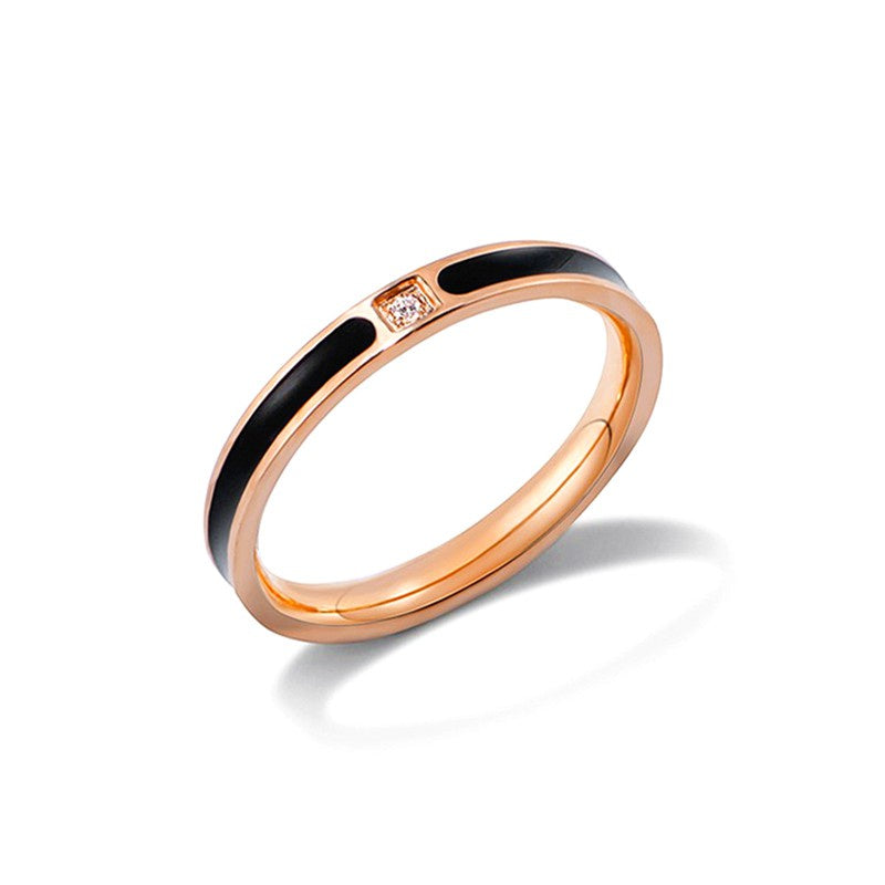 Cincin Pasangan Classic 1 Carat Single Diamond - 18K Rose Gold & Stainless Steel Anti Karat | Perhiasan Titanium Elegan - 我的商店