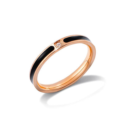Cincin Pasangan Classic 1 Carat Single Diamond - 18K Rose Gold & Stainless Steel Anti Karat | Perhiasan Titanium Elegan - 我的商店