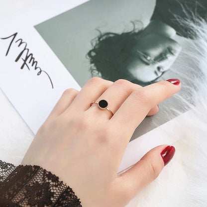 Cincin Pasangan Emas Mawar 18K - Titanium Steel Hitam Bulat, Anti Karat, Elegan & Cocok untuk Setiap Acara! - 我的商店