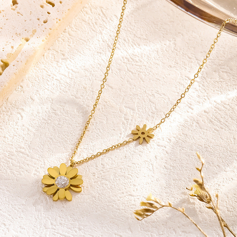 Gosir Kalung Wanita Liontin Bunga Daisy - Stainless Steel Lapis Emas, Tidak Kusam, Elegan & Trendi! - 我的商店